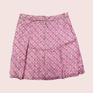Tommy Hilfiger Y2K Pleated Pink Green Logo 100% Silk Skirt Women's 12